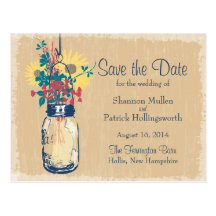 Mason Jar and Wildflowers Wedding Invitations Post Cards