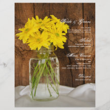 Mason Jar and Yellow Daisies Country Wedding Menu Custom Flyer