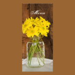 Mason Jar and Yellow Daisies Country Wedding Menu rack cards