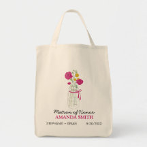 Mason Jar Custom Wedding Party Tote Bag (fuchsia)