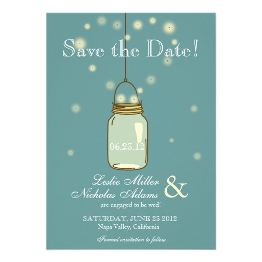 Mason Jar Fireflies Heart Wedding Save the Date Personalized Announcements