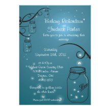 Mason Jar Firefly Wedding Invitation Blue Teal