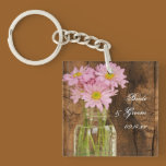 Mason Jar Pink Daisies Country Wedding Keychain key chains