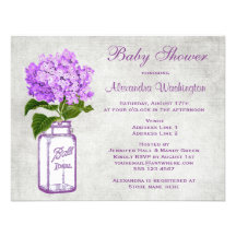 Mason Jar & Purple Hydrangea Chic Grey Baby Shower Announcement