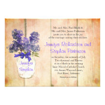 mason jar & purple lilac bunch wedding invitation