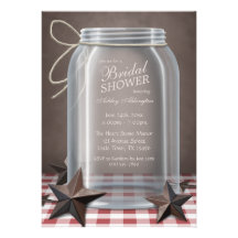 Mason Jar Rustic Stars Red Gingham Bridal Shower Custom Invite