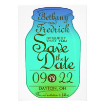Mason Jar Save The Date Teal Blue Green Invitation