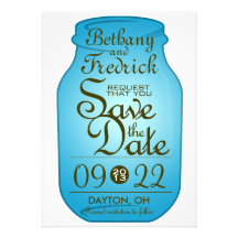 Mason Jar Save The Date Teal Blue Personalized Invite