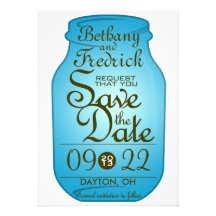 Mason Jar Save The Date Teal Blue Invitation