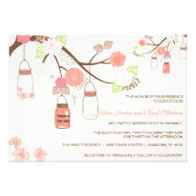 Mason Jar Wedding Invitation - Coral, Lime, White