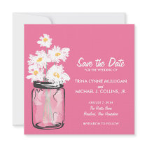 Mason Jar & White Daisies Save the Date Custom Invitation
