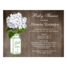 Mason Jar & White Hydrangea Rustic Baby Shower Custom Invites