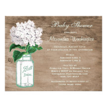 Mason Jar & White Hydrangea Rustic Baby Shower Custom Invites
