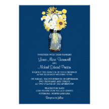 Mason Jar Wild Daisies Sunflowers & Billy Balls Custom Invitations