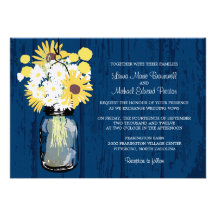 Mason Jar Wild Daisies Sunflowers & Billy Balls Invites