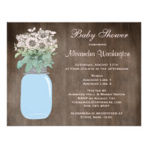 Mason Jar & Wild Flowers Rustic Baby Shower Custom Invites