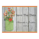 Mason Jar Wildflowers Barn Wood Save The Date Postcard
