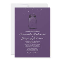 Mason Jar with Fireflies Wedding Invitation Purple