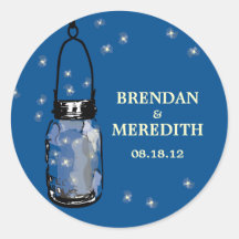 Mason Jars with fireflies Wedding Round Stickers