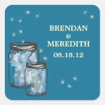 Mason Jars with fireflies Wedding Square Sticker