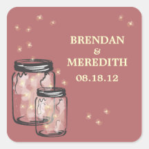 Mason Jars with fireflies Wedding Square Stickers