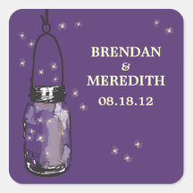 Mason Jars with fireflies Wedding Square Stickers
