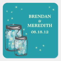 Mason Jars with fireflies Wedding Sticker