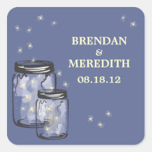 Mason Jars with fireflies Wedding Stickers