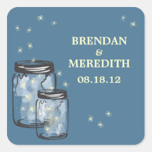 Mason Jars with fireflies Wedding Stickers