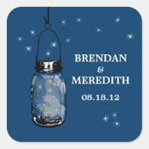 Mason Jars with fireflies Wedding Stickers