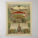 Masonic Diploma Freemason Freemasonry 1891 Posters