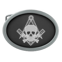 Masonic Skull and Crossbones Oval Belt Buckle