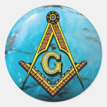 Masonic Square & Compass Turquoise Round Stickers