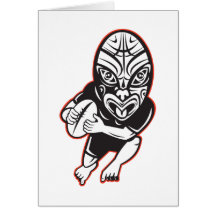 Masque maori de port fonctionnant de joueur de rug cartes de vœux