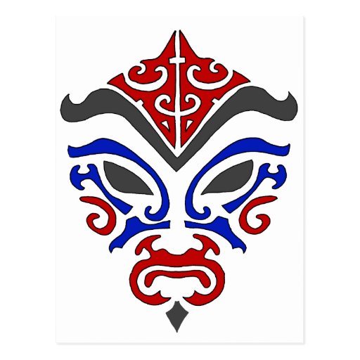 Masque rouge de Kabuki de style tribal Carte Postale