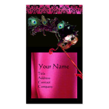 MASQUERADE BLACK PINK FUCHSIA SILK DAMASK CLOTH BUSINESS CARDS
