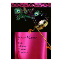 MASQUERADE BLACK PINK FUCHSIA SILK DAMASK CLOTH BUSINESS CARD