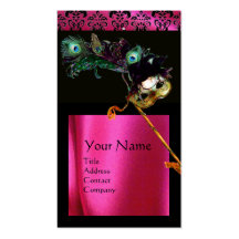 MASQUERADE BLACK PINK FUCHSIA SILK DAMASK CLOTH BUSINESS CARD TEMPLATES