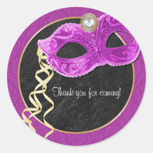 Masquerade Party Thank You Sticker - hot pink