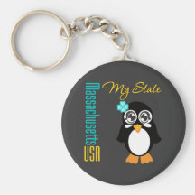 Massachusetts USA Penguin Keychain