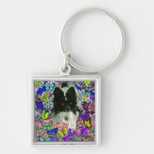 Matisse in Butterflies II - White & Black Papillon Keychain