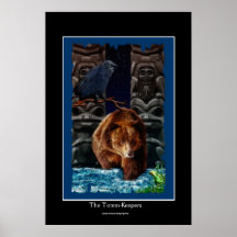 Mâts totémiques, ours gris, Raven, affiche d'art d