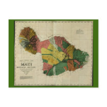 Maui, 1885, Vintage Hawaii Map Postcard
