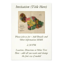Maui - Vintage Antiquarian Hawaii Survey Map, 1885 Personalized Invitation