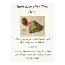 Maui - Vintage Antiquarian Hawaii Survey Map, 1885 Personalized Invitation
