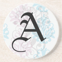 mauve aqua blue white damask beverage coasters