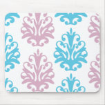 mauve aqua blue white damask mouse pads