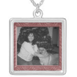 mauve pink pattern photo frame necklaces