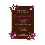 Mauve Stars Baby Shower Invitation Postcards