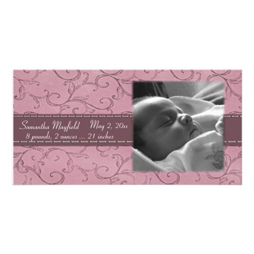 Mauve Swirl Girl Announcement Photo Card
